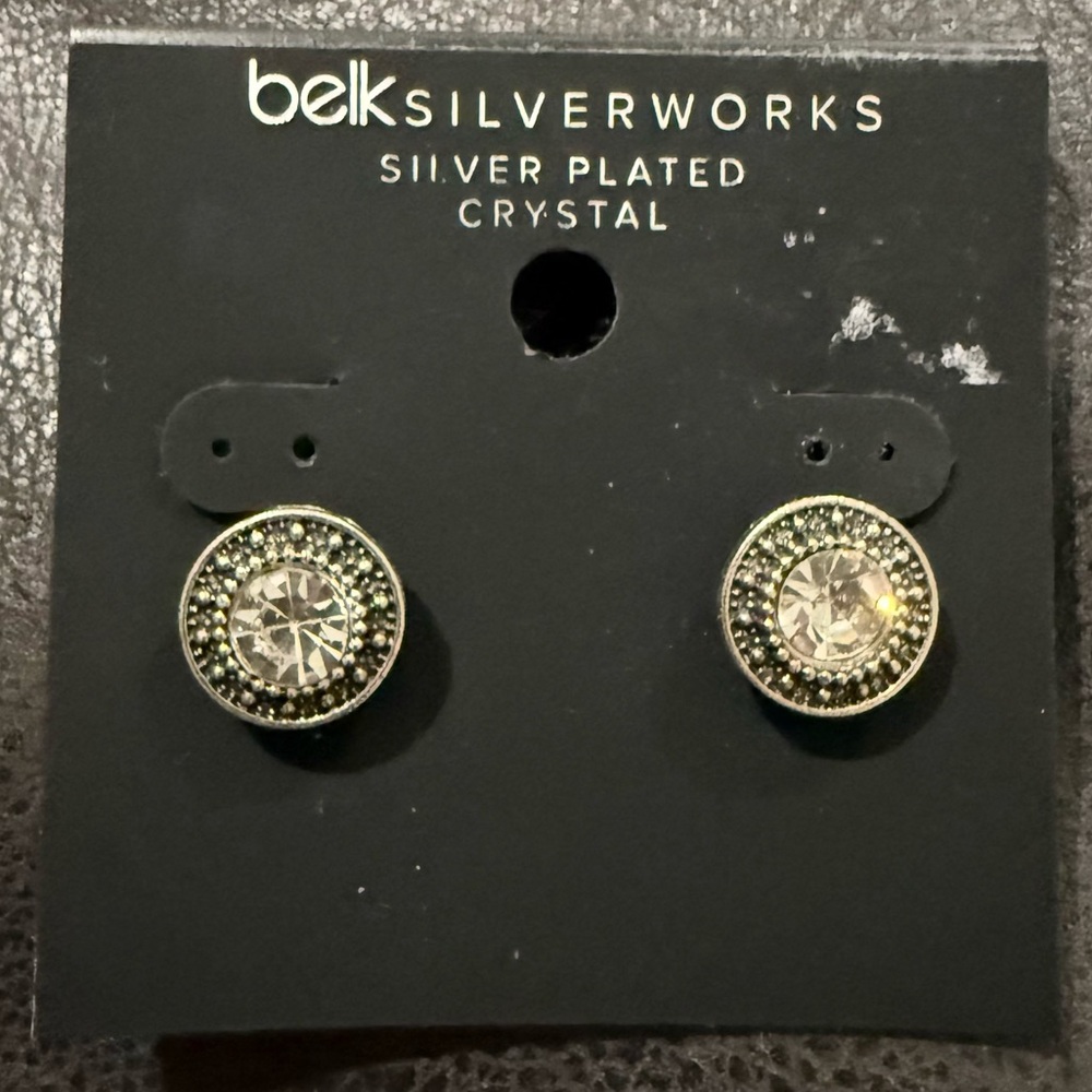 Belk silverworks crystal stud pierced earrings 1 carat round faux diamond $50